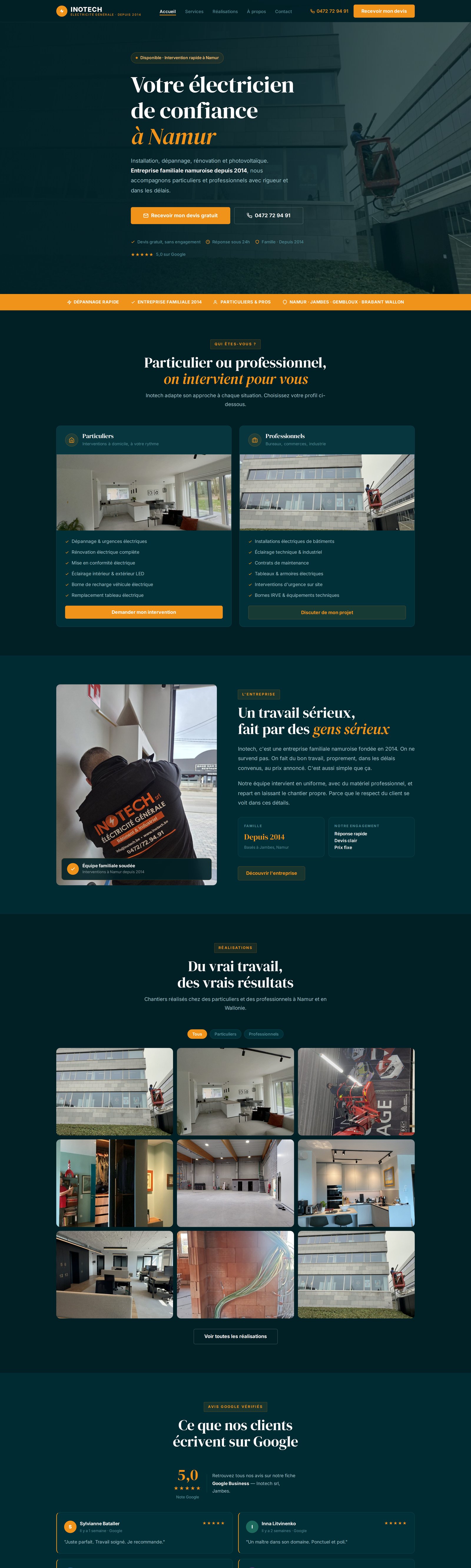 Le site INOTECH en entier : accueil, services, réalisations, avis, zone d’intervention et contact