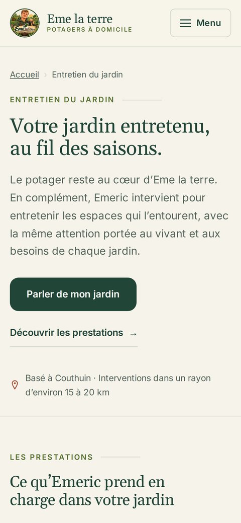 Page Entretien du jardin d’Emelaterre sur mobile