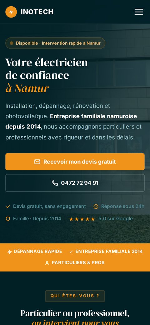 Le site INOTECH sur mobile, avec l’appel à demander un devis