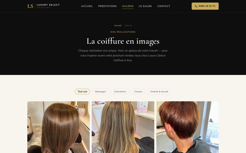 Page Galerie du site Luxury Select Coiffure